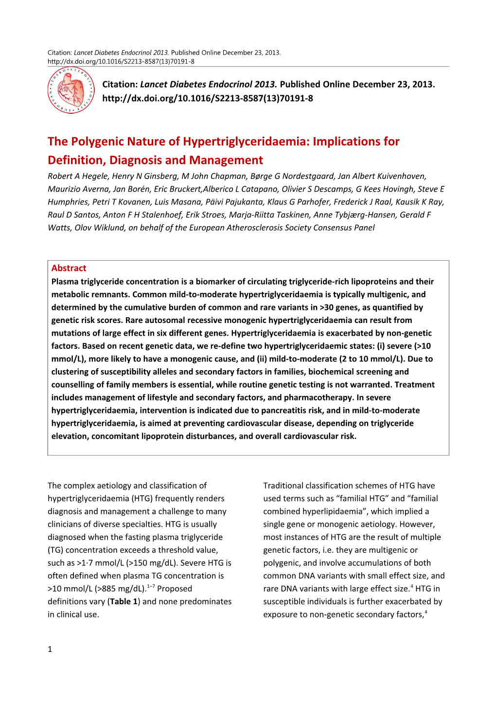 Redefinition of Hypertriglyceridemic States