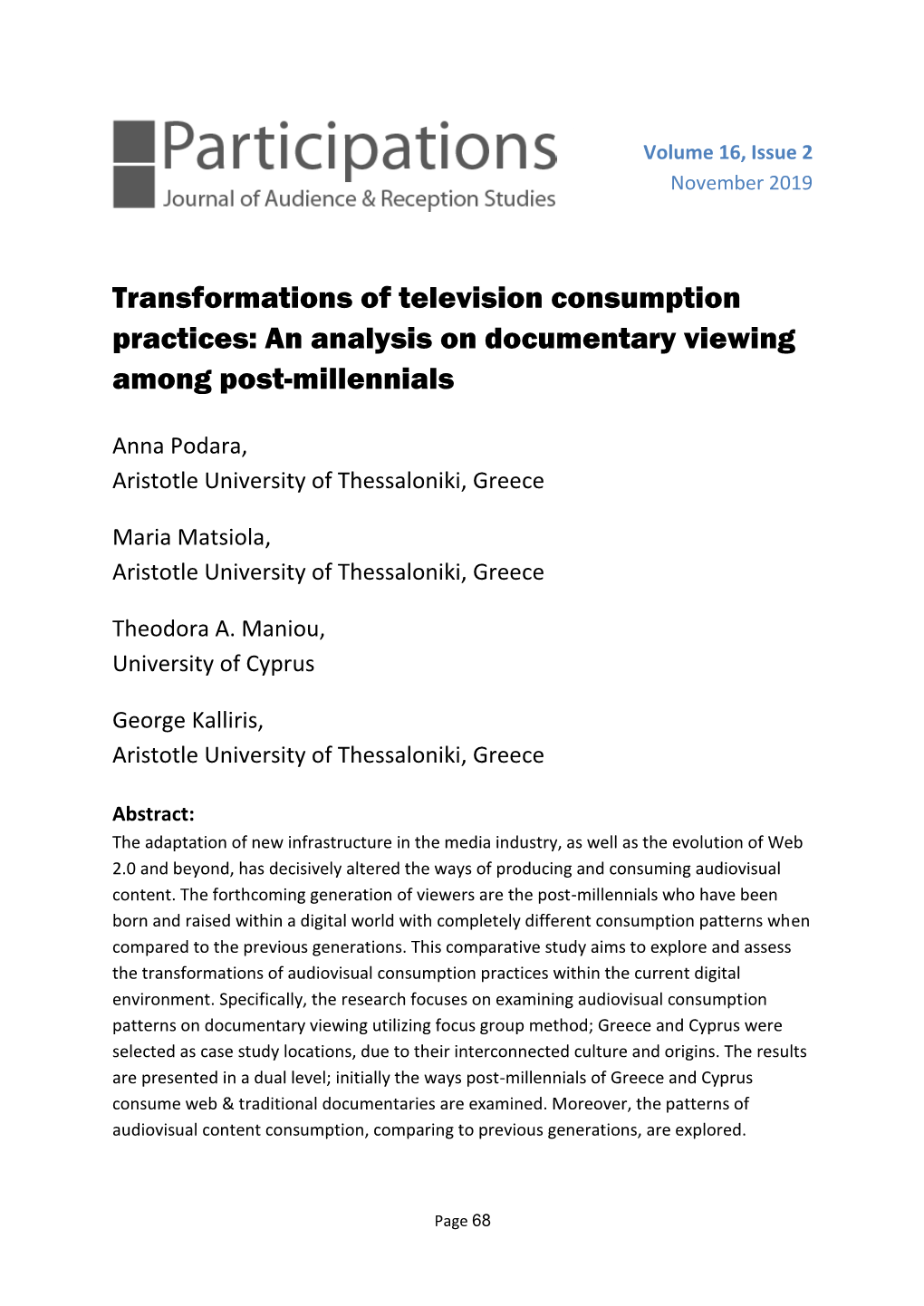 An Analysis on Documentary Viewing Among Post-Millennials