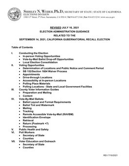 California Gubernatorial Recall Election Administration Guidance