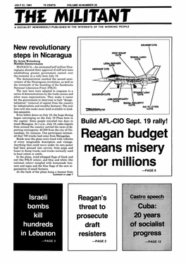Reagan Budget Means M1sery for Millions