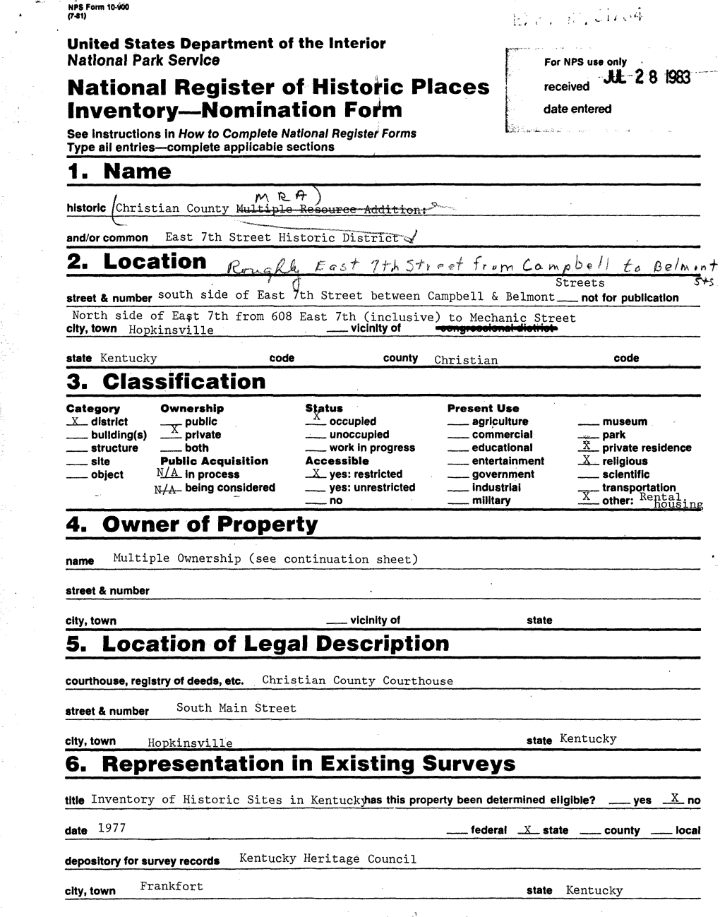 National Register of Historic Places Inventory Nomination Form Christian Co