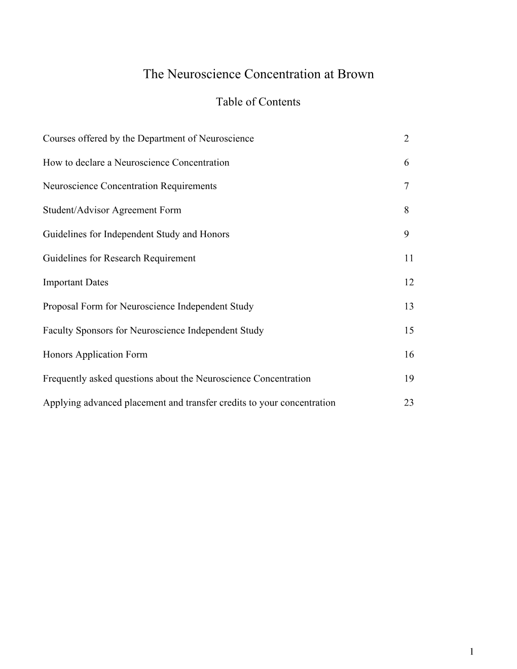 The Neuroscience Concentration at Brown