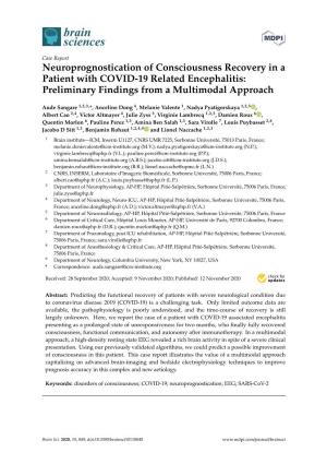 Neuroprognostication of Consciousness Recovery in a Patient with COVID-19 Related Encephalitis: Preliminary Findings from a Multimodal Approach