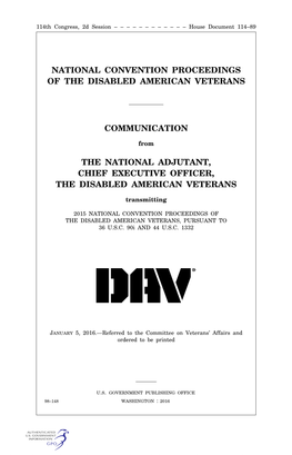 National Convention Proceedings of the Disabled American Veterans