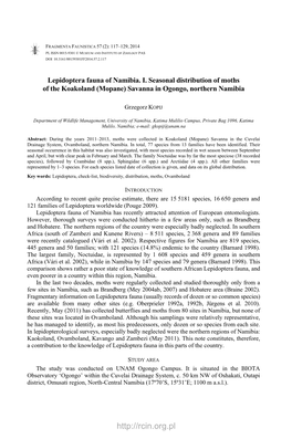 Lepidoptera Fauna of Namibia. I. Seasonal Distribution of Moths of the Koakoland (Mopane) Savanna in Ogongo, Northern Namibia