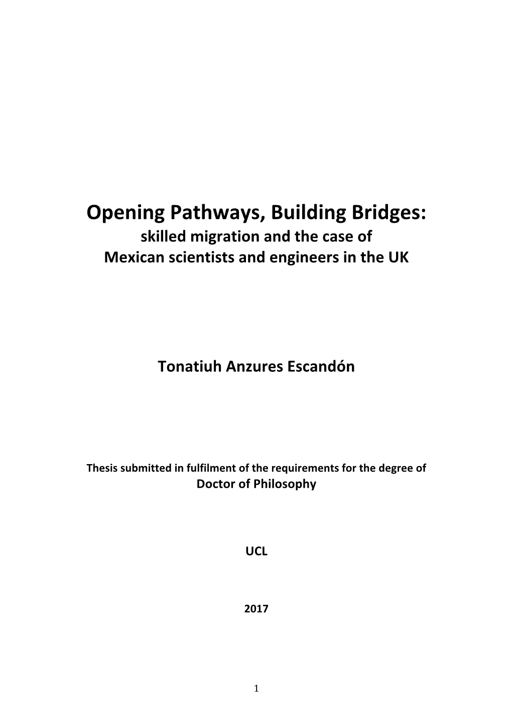 Opening Pathways, Building Bridges: Skilled Migration and the Case of Mexican Scientists and Engineers in the UK