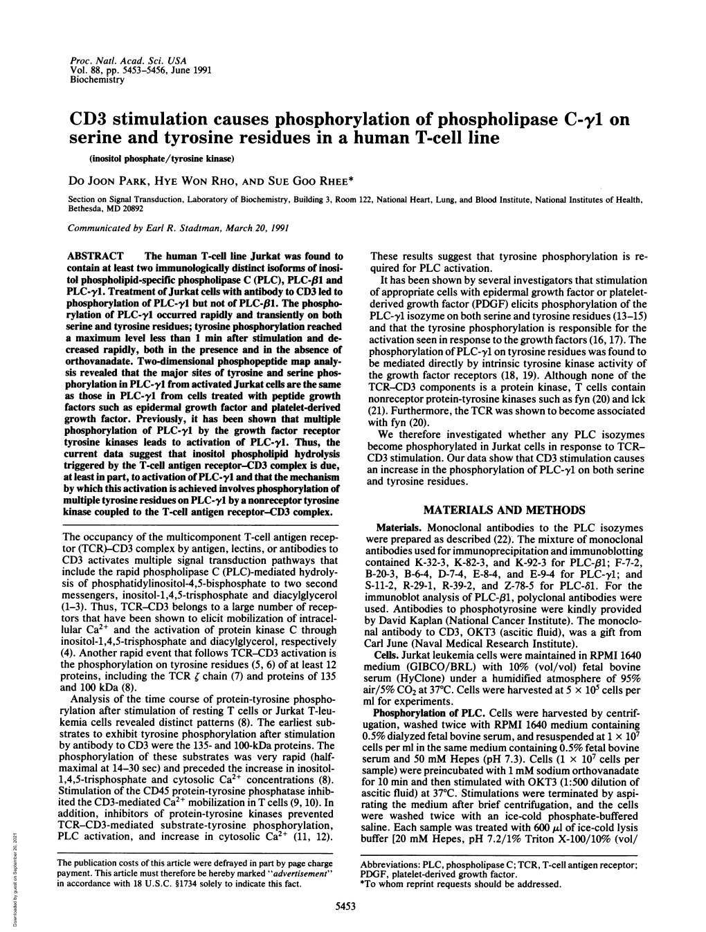 CD3 Stimulation Causes Phosphorylation of Phospholipase