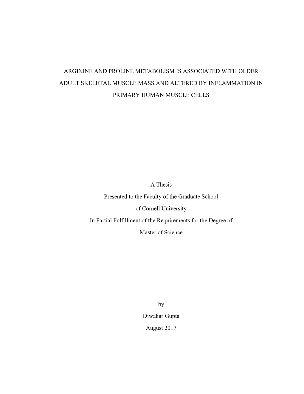 Arginine and Proline Metabolism Is Associated with Older Adult Skeletal Muscle Mass and Altered by Inflammation in Primary Human Muscle Cells