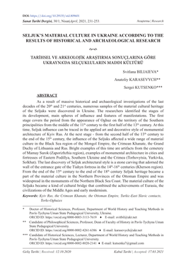 Seljuk's Material Culture in Ukraine According to the Results of Historical and Archaeological Research Tarihsel Ve Arkeoloj