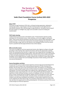 Vedic Chant Foundation Course (Online) 2021-2022 Prospectus