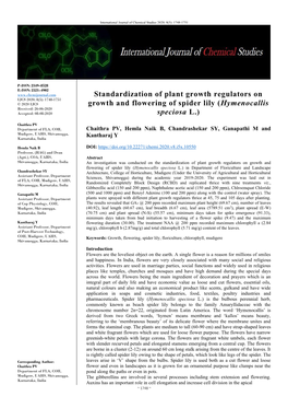 Standardization of Plant Growth Regulators on Growth and Flowering