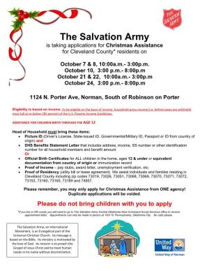The Salvation Army Is Taking Applications for Christmas Assistance for Cleveland County* Residents On