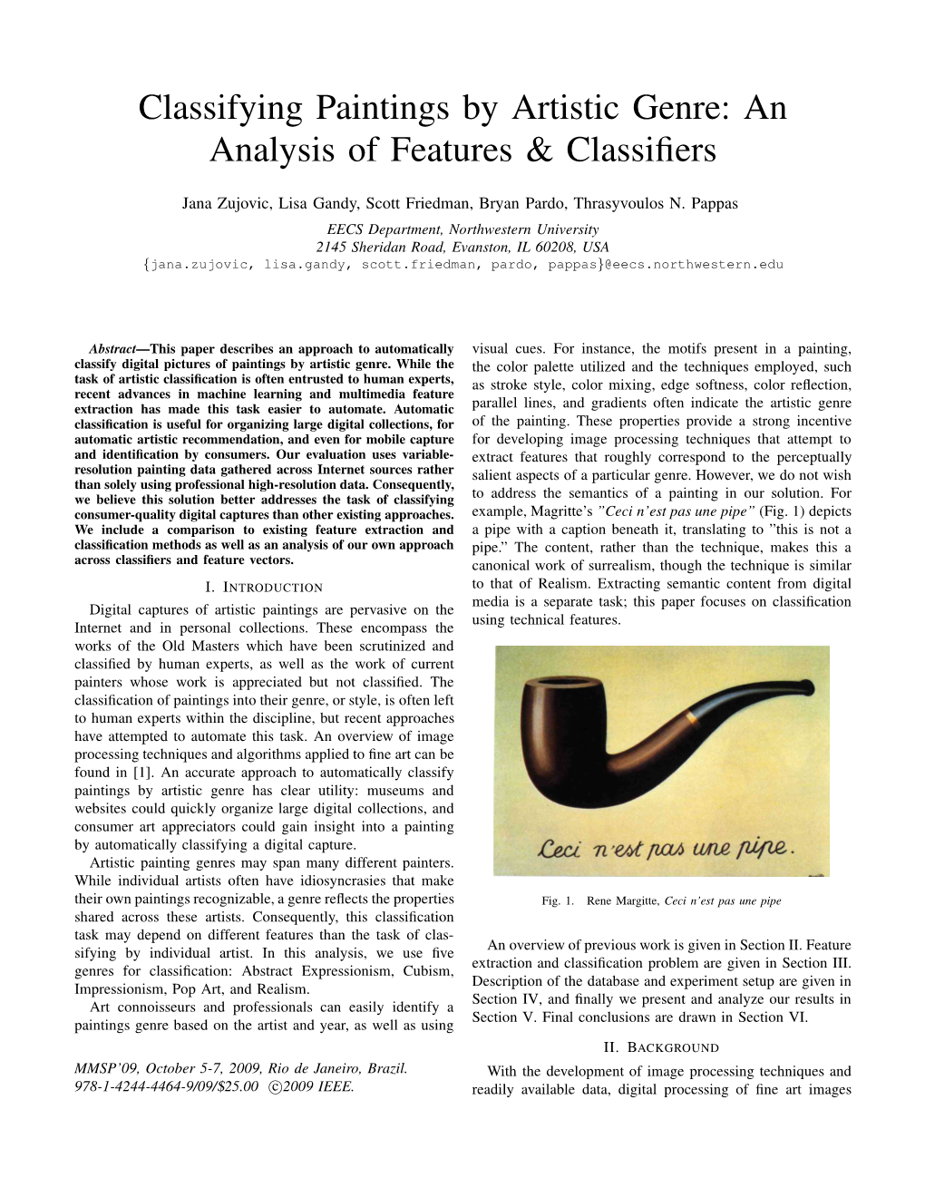 Classifying Paintings by Artistic Genre: an Analysis of Features & Classiﬁers