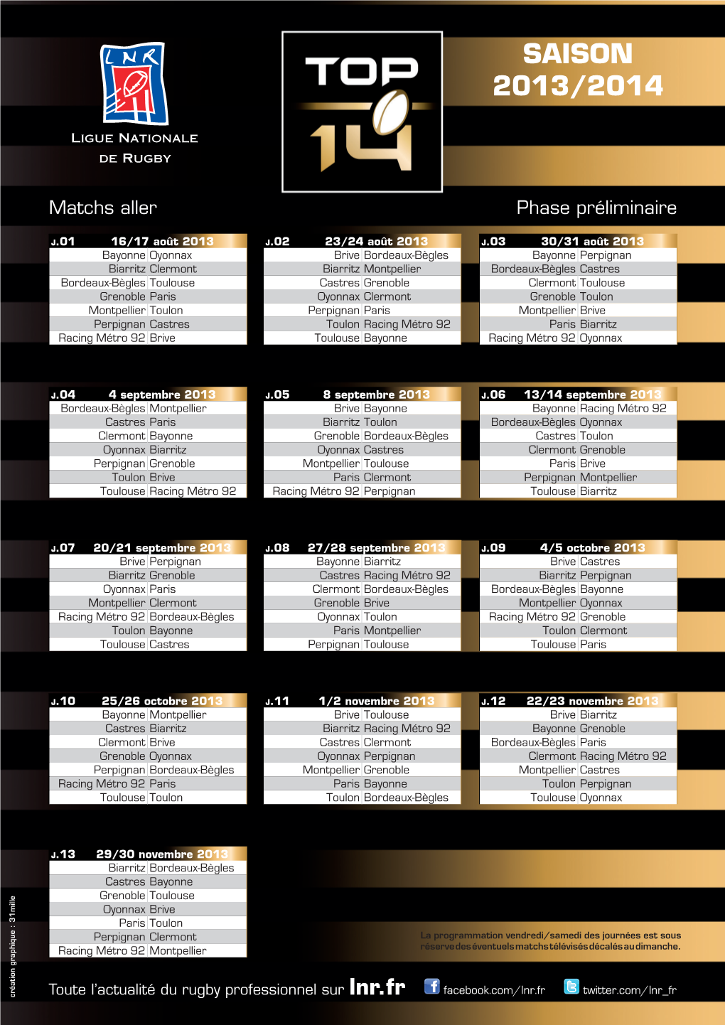 Calendrier De La Saison 2013-2014 De Rugby Du Top 14