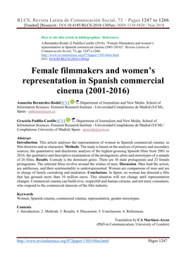 Female Filmmakers and Women's Representation In