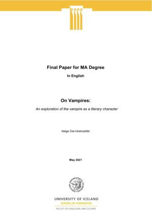 Final Paper for MA Degree on Vampires