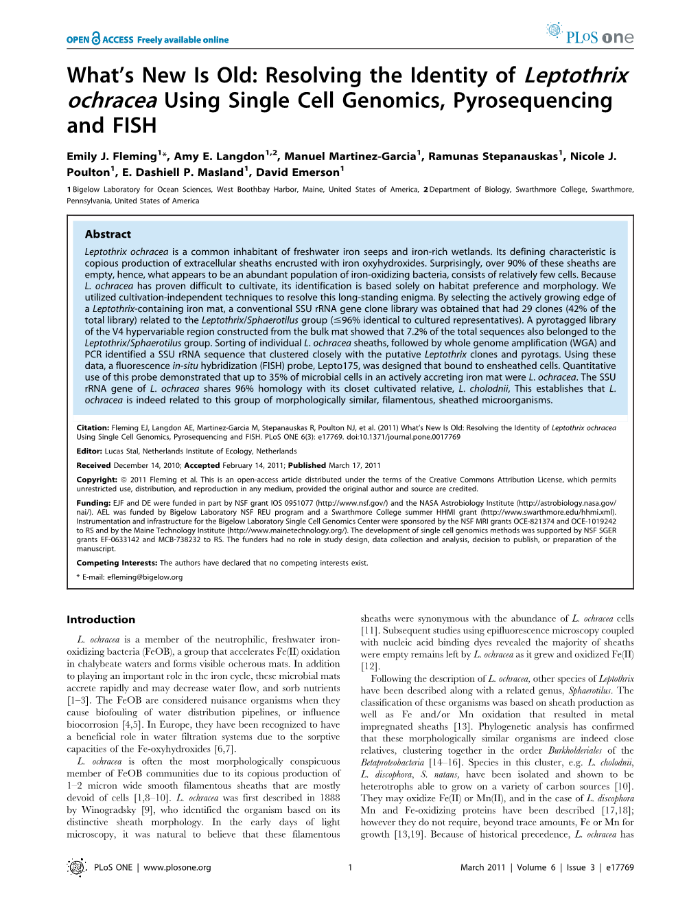 Ochracea Using Single Cell Genomics, Pyrosequencing and FISH