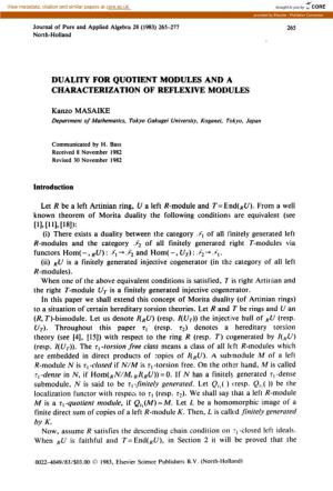 Duality for Quotient Modules and a Characterization of Reflexive Modules