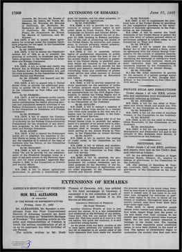 E.XTENSIONS of REMARKS AMERICA's HERITAGE of FREEDOM Thomas of Caraway, Ark., Was Printed the Greatest Nation in the World Today