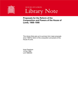 Proposals for the Reform of the Composition and Powers of the House of Lords, 1968–1998