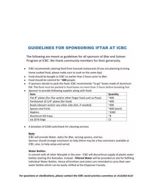 Guidelines for Sponsoring Iftar at Icbc
