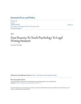 Four Reasons to Teach Psychology to Legal Writing Students Lawrence M