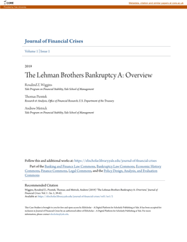 The Lehman Brothers Bankruptcy A: Overview Rosalind Z
