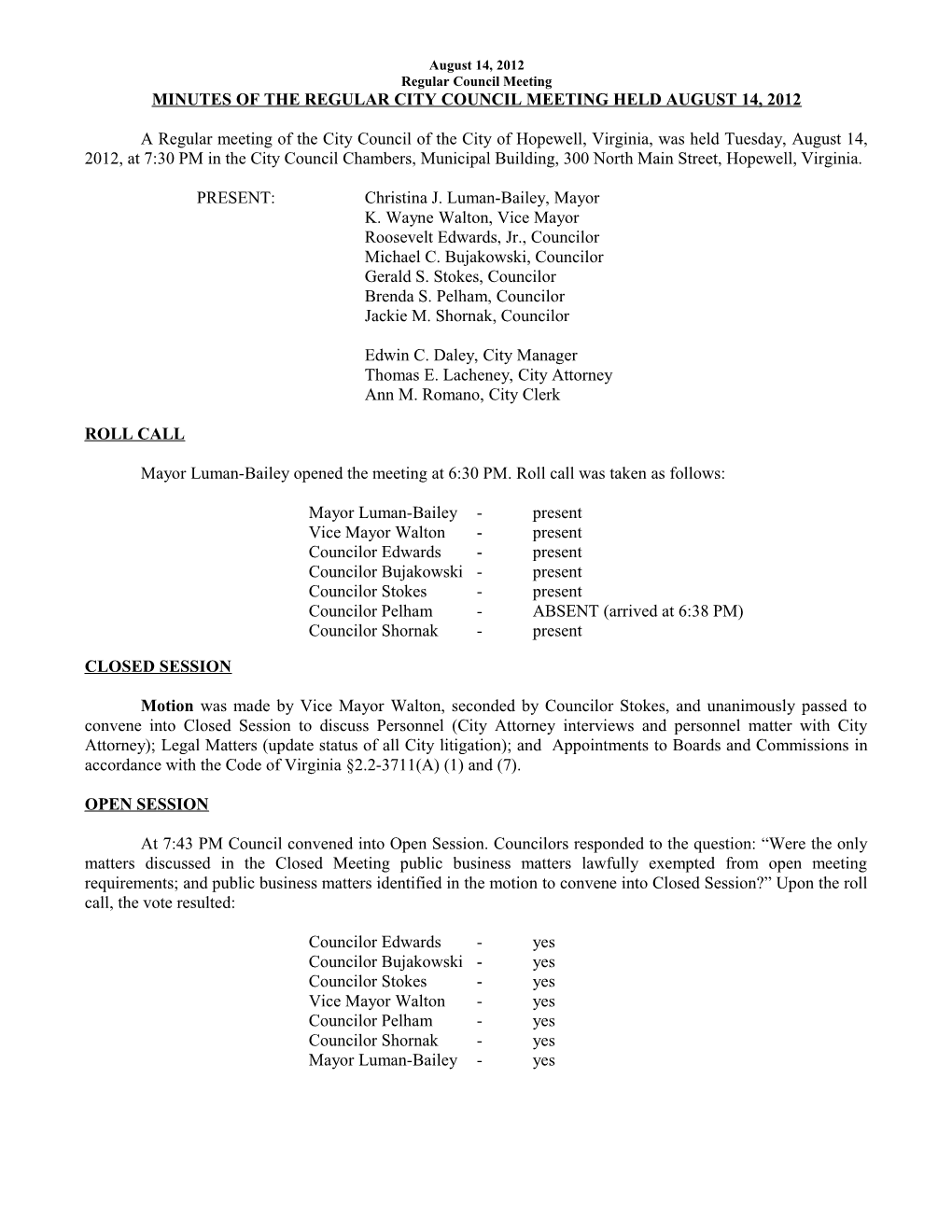 Minutes of the City Council Meeting Held June 28, 2005 s2