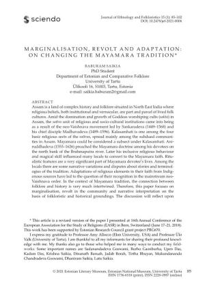 Marginalisation, Revolt and Adaptation: on Changing the Mayamara Tradition*