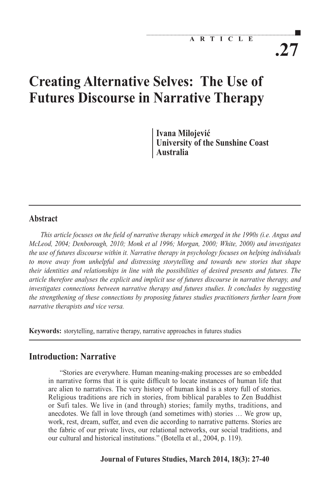 The Use of Futures Discourse in Narrative Therapy
