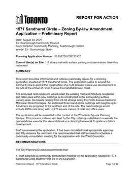1571 Sandhurst Circle – Zoning By-Law Amendment Application – Preliminary Report
