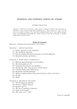 RATIONAL and INTEGRAL POINTS on CURVES Andrew Granville