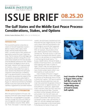 The Gulf States and the Middle East Peace Process: Considerations, Stakes, and Options