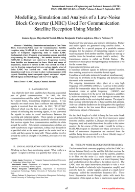 Modelling, Simulation and Analysis of a Low-Noise Block Converter (LNBC) Used for Communication Satellite Reception Using Matlab