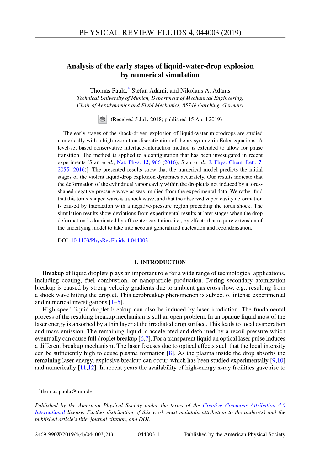 (2019) Analysis of the Early Stages of Liquid-Water-Drop Explosion By