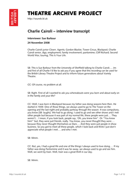 Charlie Cairoli – Interview Transcript