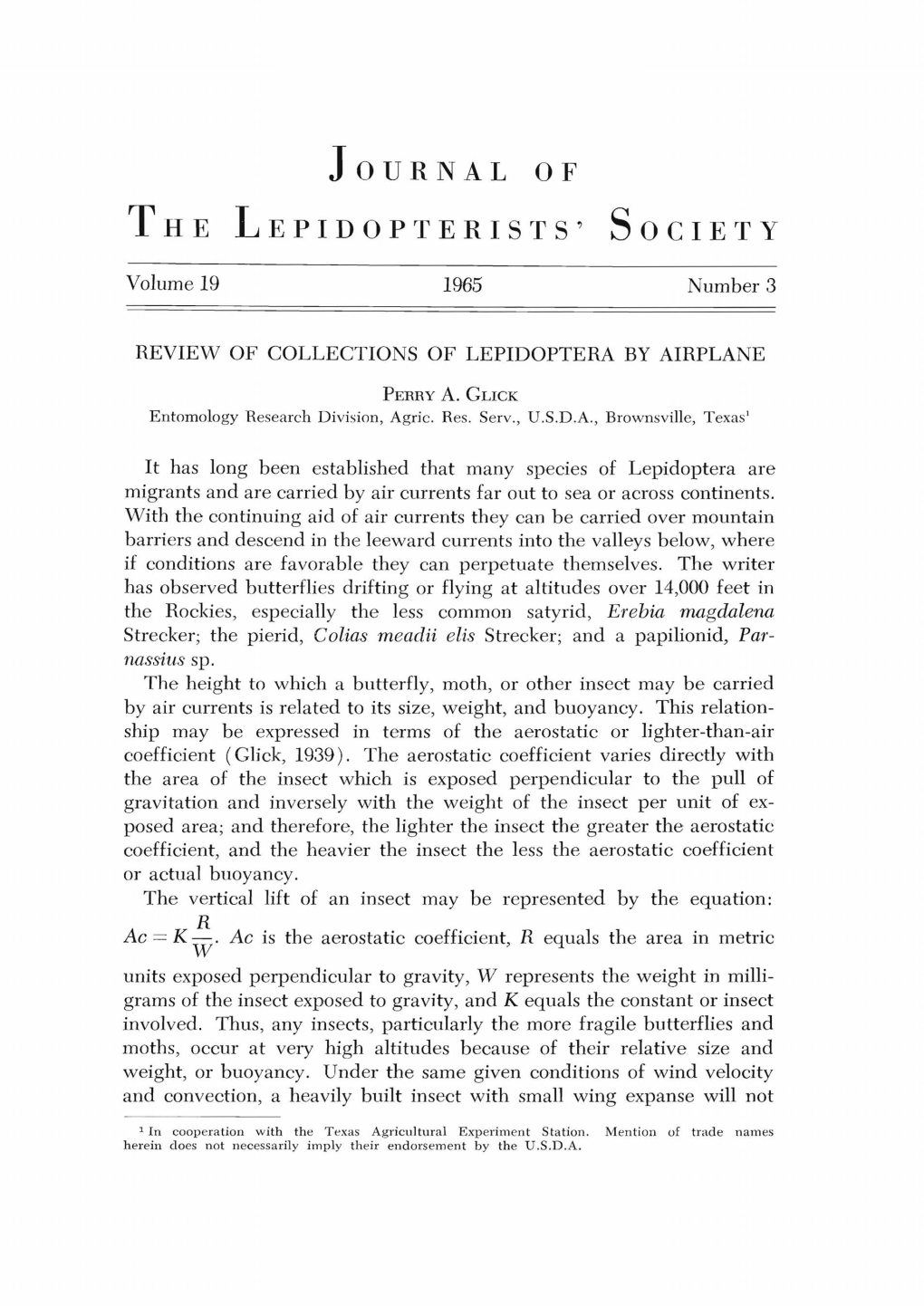 Review of Collections of Lepidoptera by Airplane