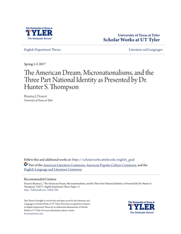 The American Dream, Micronationalisms, and the Three Part National Identity As Presented by Dr