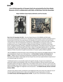 First US Retrospective of Anupam Sud to Be Presented by the Kiran Nadar Museum of Art in Collaboration with DAG, at DAG New York This December