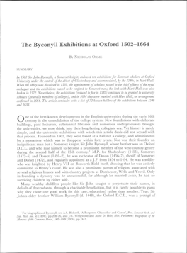 The Byconyll Exhibitions at Oxford 1502-1664
