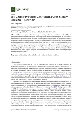 Soil Chemistry Factors Confounding Crop Salinity Tolerance—A Review