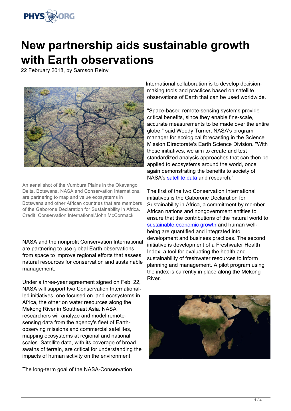 New Partnership Aids Sustainable Growth with Earth Observations 22 February 2018, by Samson Reiny