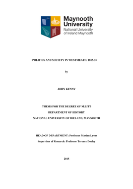 Politics and Society in Westmeath, 1815-35