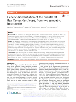 Genetic Differentiation of the Oriental Rat Flea, Xenopsylla Cheopis, From