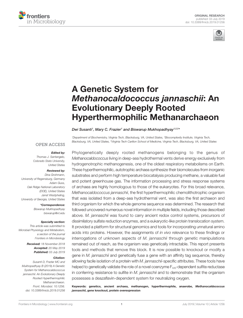 A Genetic System for ﻿Methanocaldococcus﻿ ﻿Jannaschii