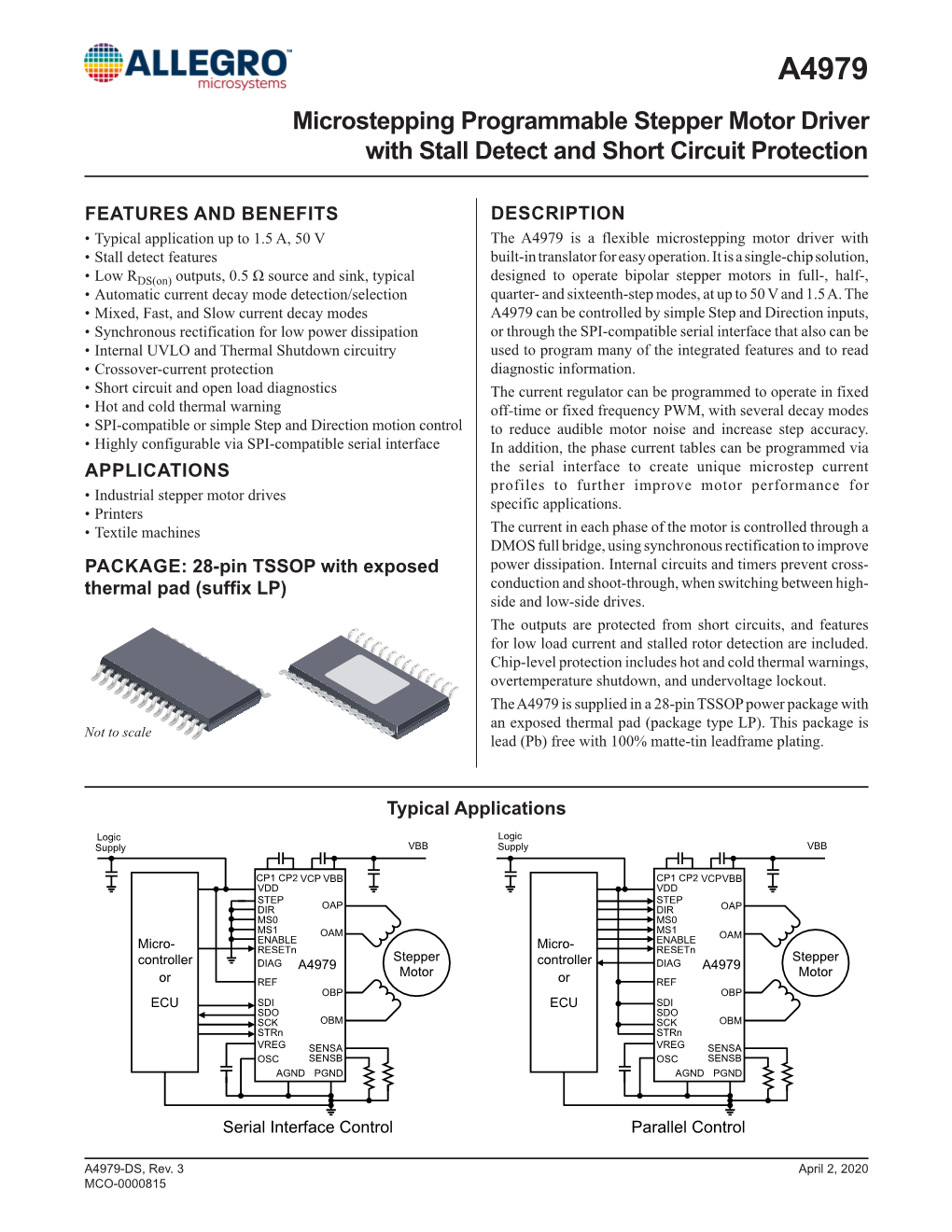 Microstepping Programmable Stepper Motor Driver with Stall Detect and Short Circuit Protection