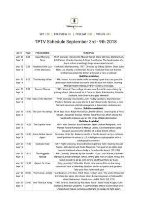 TPTV Schedule September 3Rd - 9Th 2018