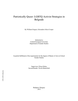 Patriotically Queer: LGBTQ Activist Strategies in Belgrade