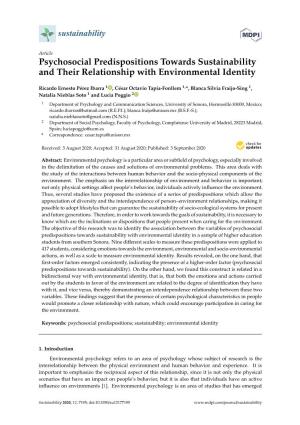 Psychosocial Predispositions Towards Sustainability and Their Relationship with Environmental Identity