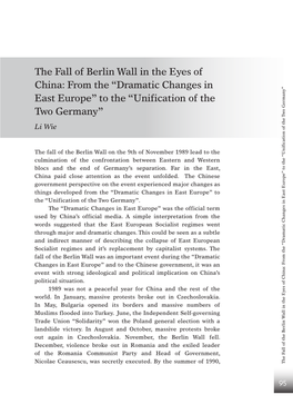 “Dramatic Changes in East Europe” to the “Unification of the Two Germany” Li Wie
